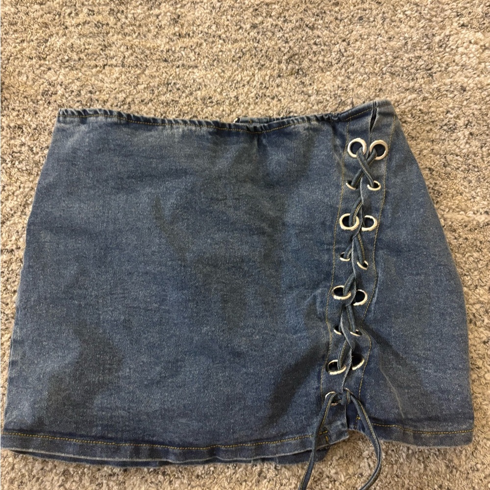 Denim Lace-Up Mini Skirt